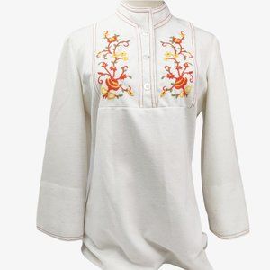 Vintage 1970s Folk Tunic Peasant Blouse Floral M